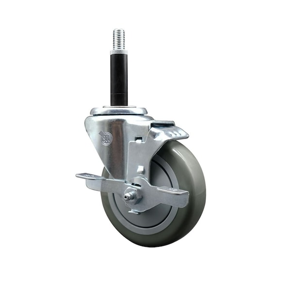 4'' Gray Poly Swivel 3/4'' Expanding Stem Caster with Brake